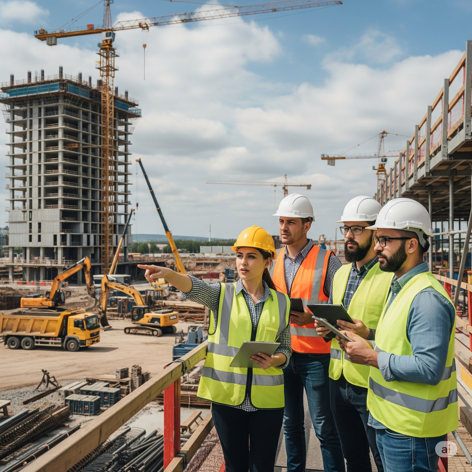 Equipo de ingenieros supervisando la obra